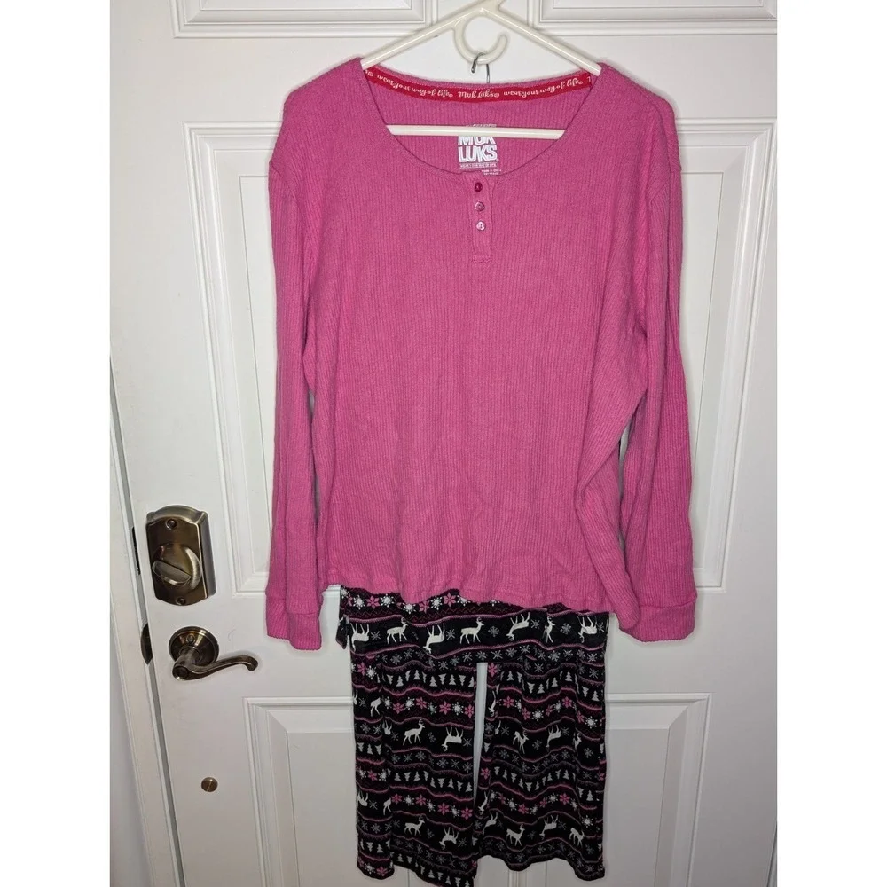 Muk Luks Women's 3 Piece Ribbed Knit Pajama Dancing Deer Size Medium NEW